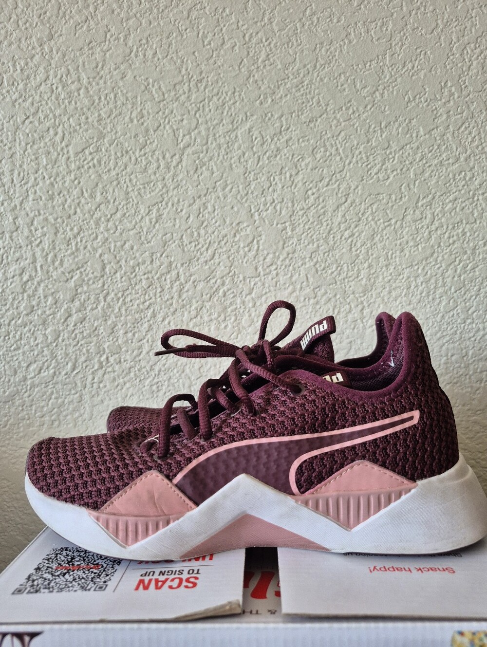Puma Women’s Burgundy and Pink Knit Sneakers - Picture 3 of 9